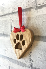 Load image into Gallery viewer, Wooden Heart with Paw Print Christmas Tree Decoration/Ornament