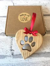 Load image into Gallery viewer, Wooden Heart with Paw Print Christmas Tree Decoration/Ornament